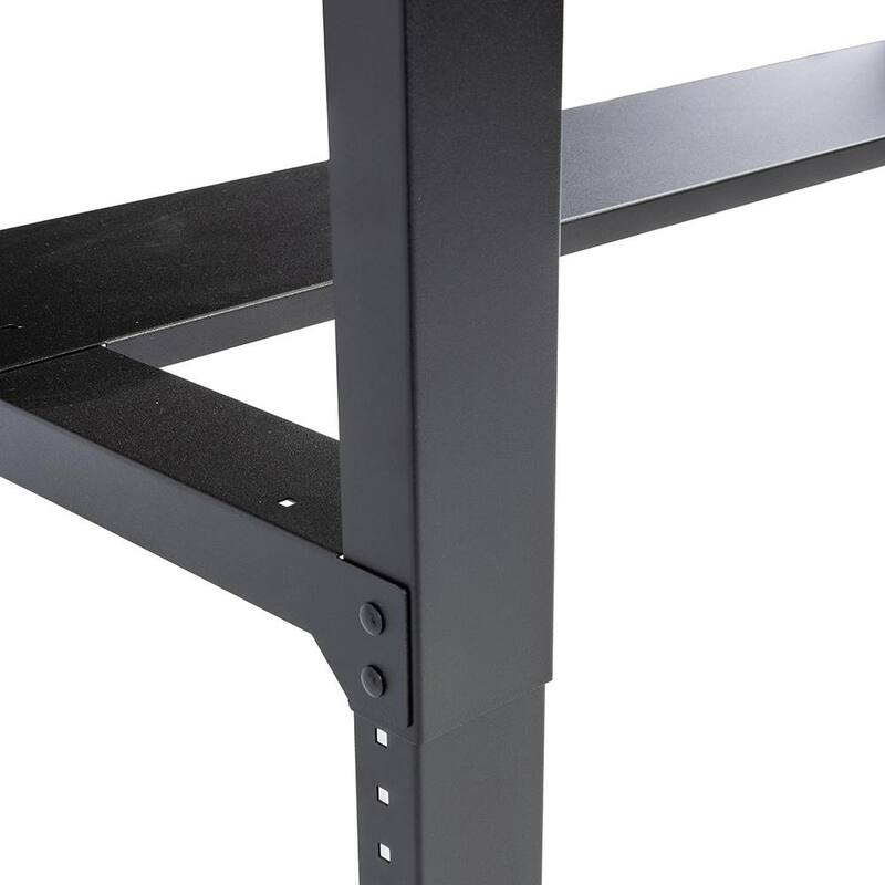 Mesa de trabajo de acero con altura ajustable de 42 pulgadas de ancho x 24 pulgadas de profundidad con superficie de madera sólida y panel perforado - MWB482454B