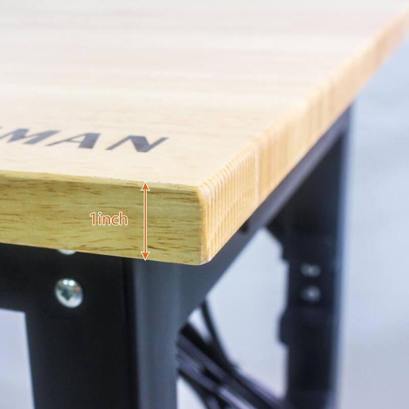 Mesa de trabajo ajustable de metal negro GOGEXX de 48 pulgadas de ancho por 24 pulgadas de profundidad con parte superior de madera maciza, bancada con 4 tomas de corriente/2 puertos USB - WT-09607-CMM