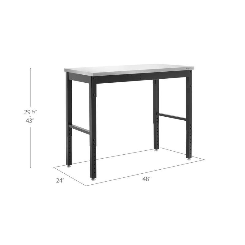 Mesa de trabajo negra de la serie Pro de NewAge Products de 48 pulgadas de ancho x 24 pulgadas de profundidad con cubierta de acero inoxidable - 55936