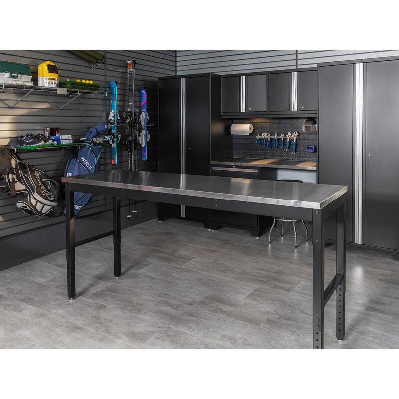 Mesa de trabajo negra de la serie Pro de NewAge Products de 48 pulgadas de ancho x 24 pulgadas de profundidad con cubierta de acero inoxidable - 55936