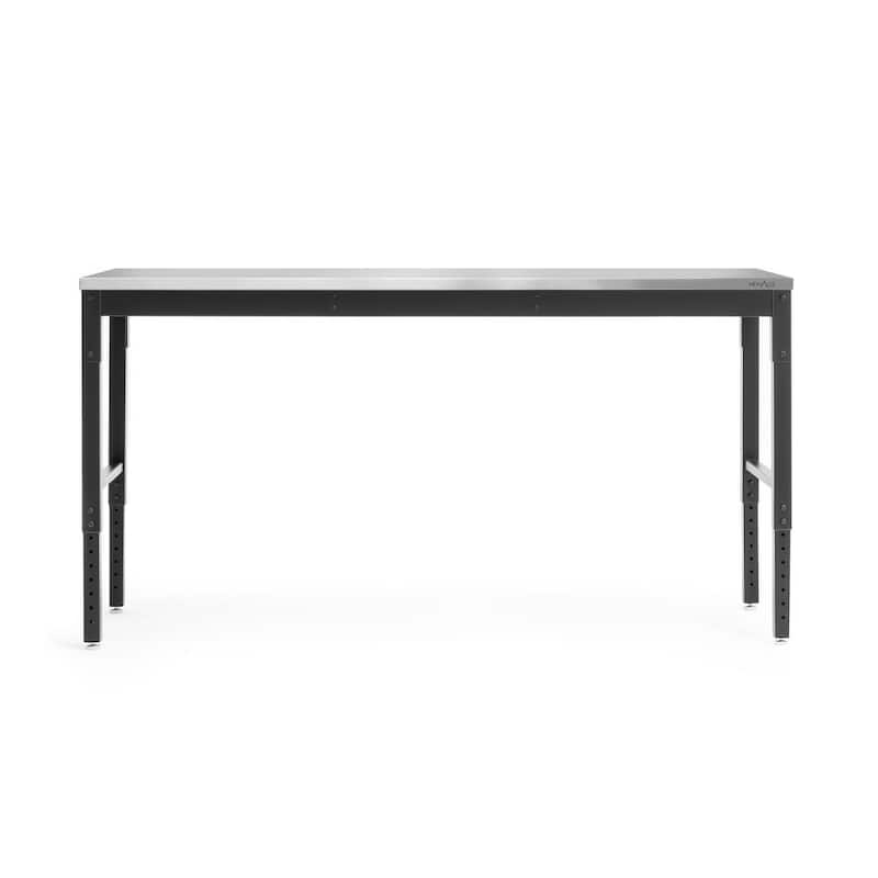 Banco de trabajo negro de la Serie Pro de NewAge Products de 72 pulgadas de ancho x 24 pulgadas de profundidad con encimera de acero inoxidable - 55948.