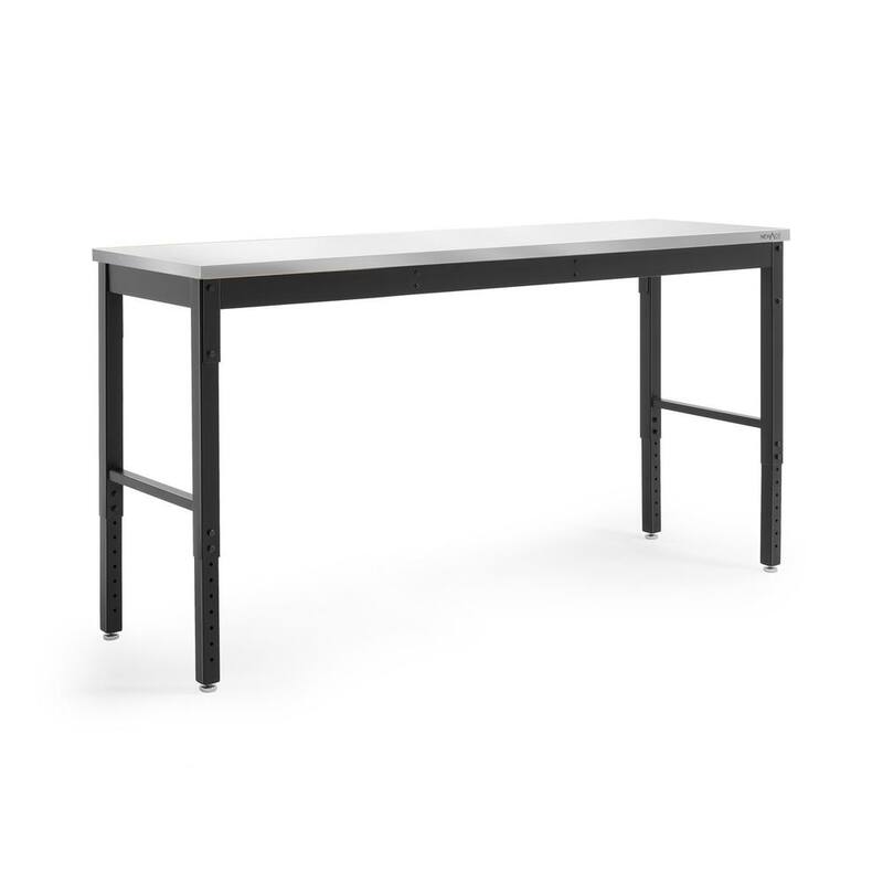 Banco de trabajo negro de la Serie Pro de NewAge Products de 72 pulgadas de ancho x 24 pulgadas de profundidad con encimera de acero inoxidable - 55948.