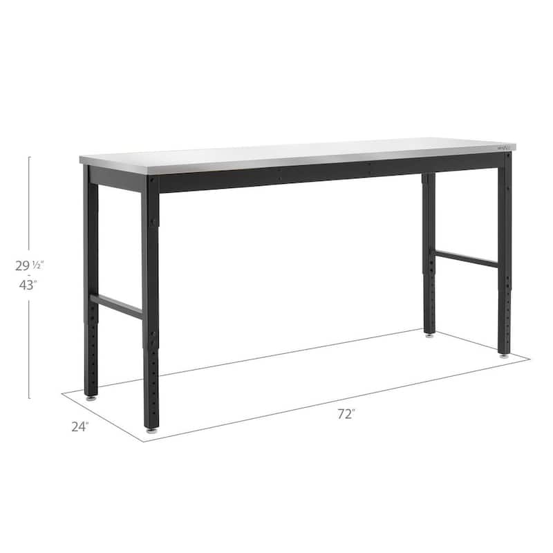 Banco de trabajo negro de la Serie Pro de NewAge Products de 72 pulgadas de ancho x 24 pulgadas de profundidad con encimera de acero inoxidable - 55948.