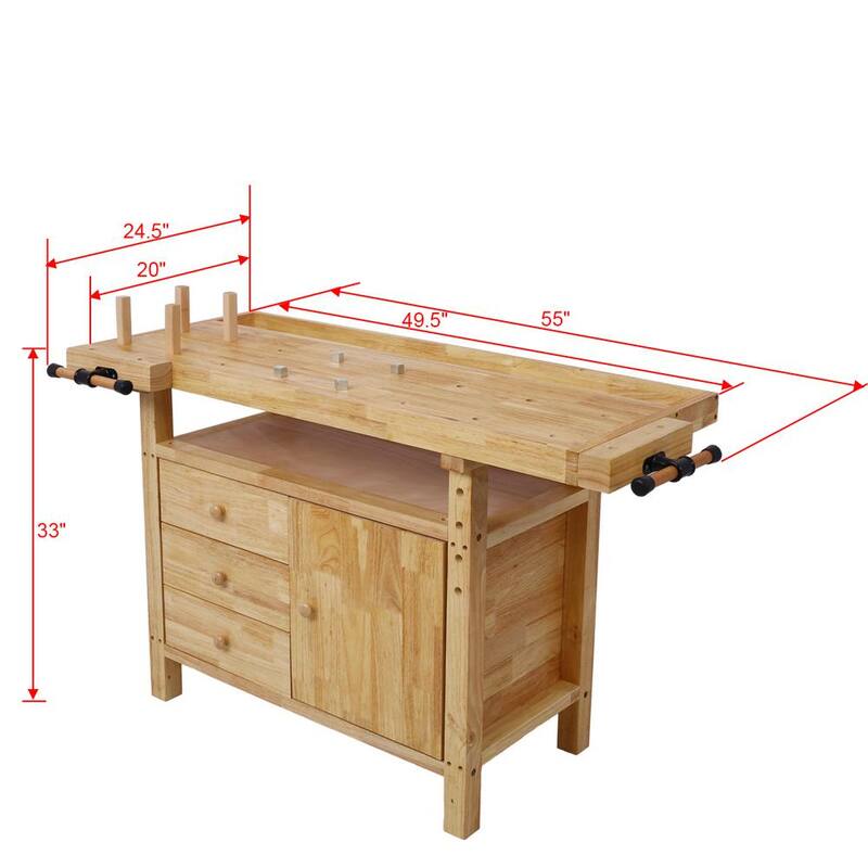 Banco de trabajo de madera Kahomvis de 50 pulgadas con 3 cajones - GH-LKW4-4607