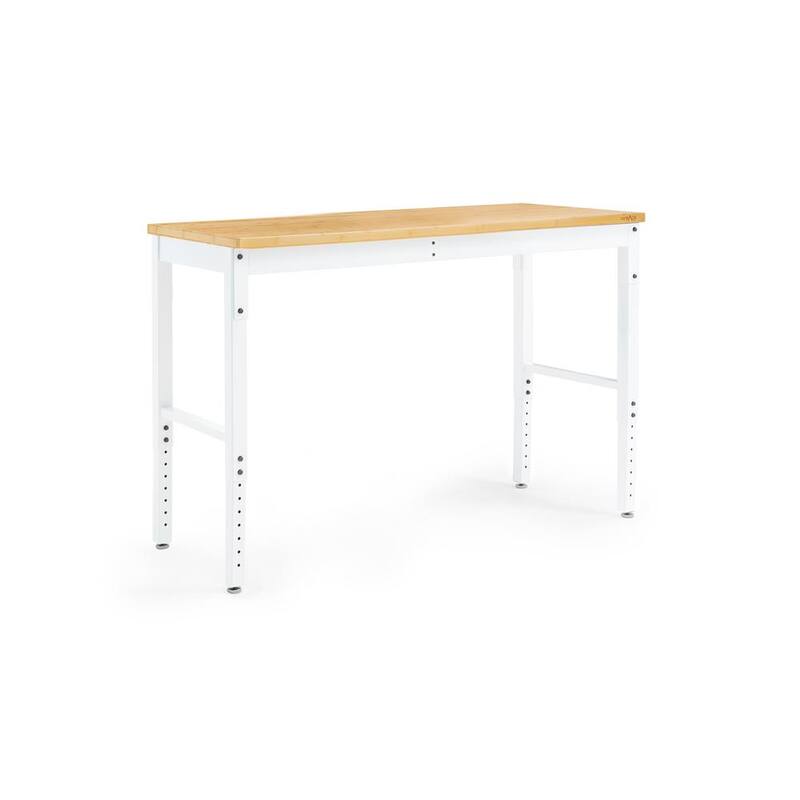 Serie Pro de NewAge Products 56 pulg. de ancho x 24 pulg. de profundidad Banco de trabajo blanco con cubierta de bambú - 55939