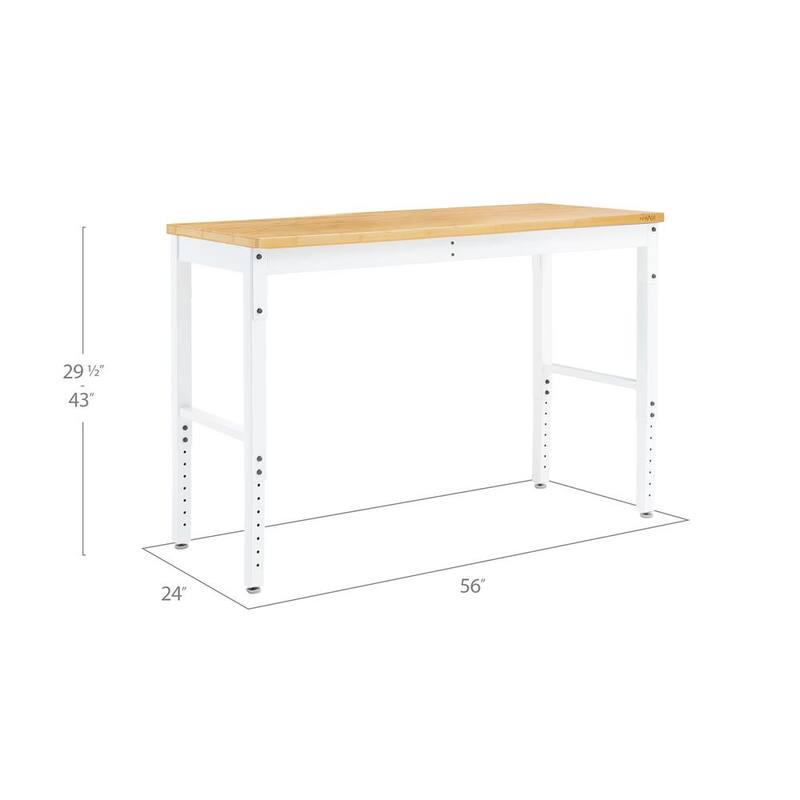 Serie Pro de NewAge Products 56 pulg. de ancho x 24 pulg. de profundidad Banco de trabajo blanco con cubierta de bambú - 55939