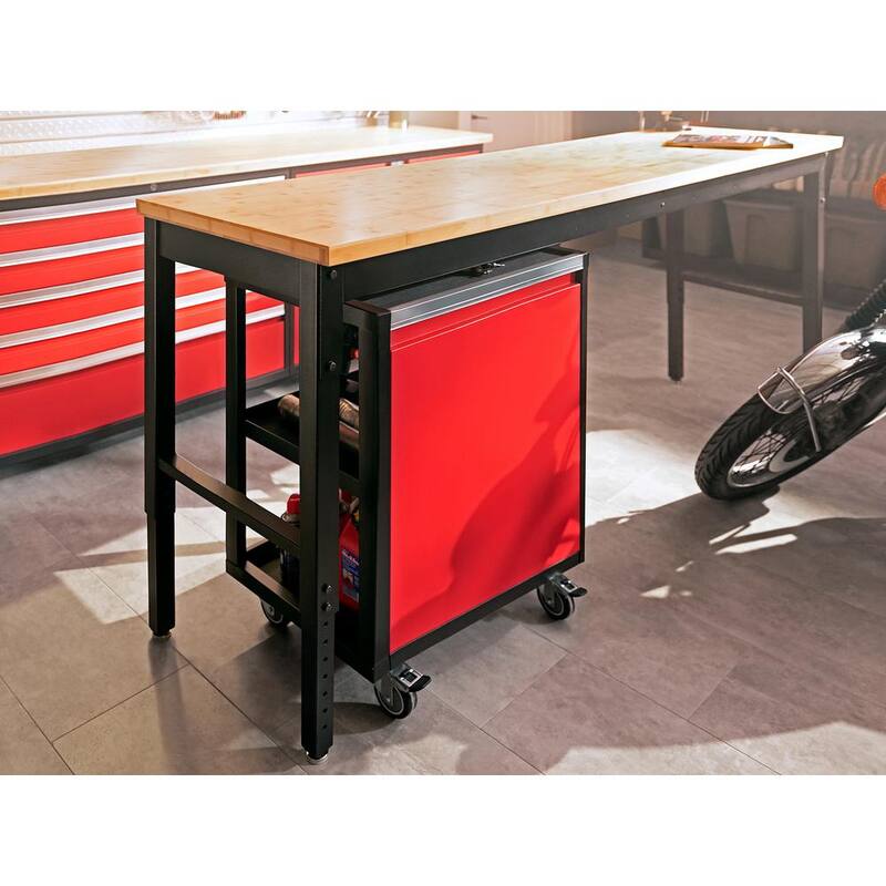 Serie Pro de NewAge Products 56 pulg. de ancho x 24 pulg. de profundidad Banco de trabajo blanco con cubierta de bambú - 55939