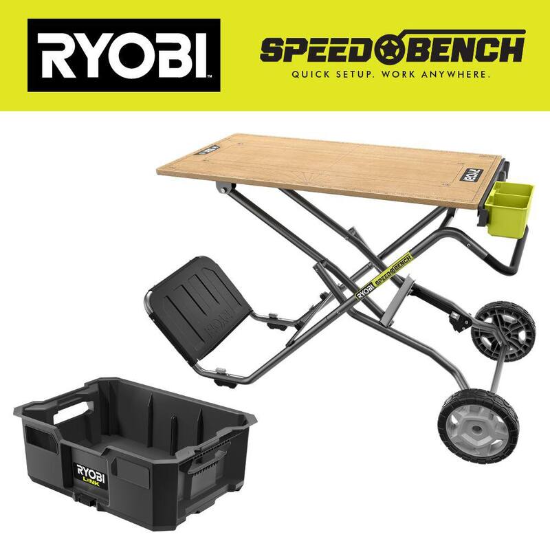 Banco móvil de trabajo RYOBI Speed Bench de 23 pulgadas de ancho por 20 pulgadas de profundidad con caja de herramientas LINK - STM202-STM104