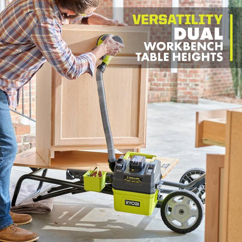Banco móvil de trabajo RYOBI Speed Bench de 23 pulgadas de ancho por 20 pulgadas de profundidad con caja de herramientas LINK - STM202-STM104
