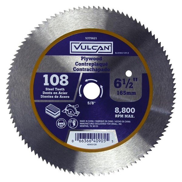 Vulcan Circular Saw Blade, 6-1/2 in Dia, 5/8 and 13/16 Diamond in Arbor - 409051OR