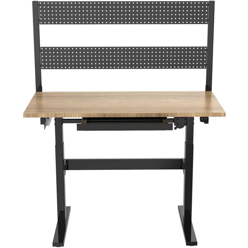 Banco de trabajo motorizado de madera natural Hanover de 47 pulgadas de ancho por 23 pulgadas de profundidad con alturas ajustables y tablero de clavijas - HGS001-BLK