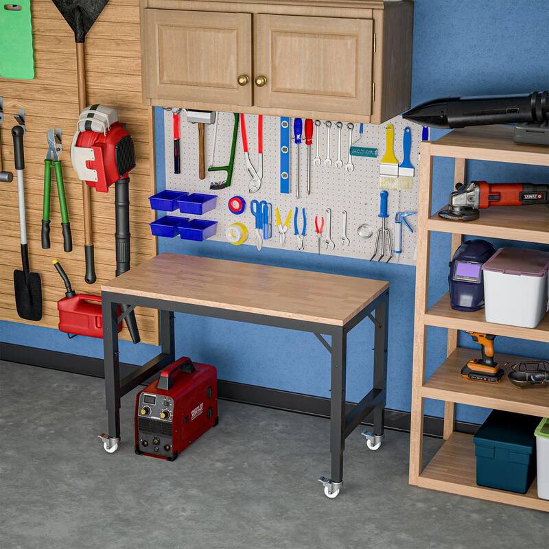 Mesa de trabajo de madera dura ajustable de servicio pesado Thanaddo 48 pulg. de ancho x 23 pulg. de profundidad con ruedas - T48P166997