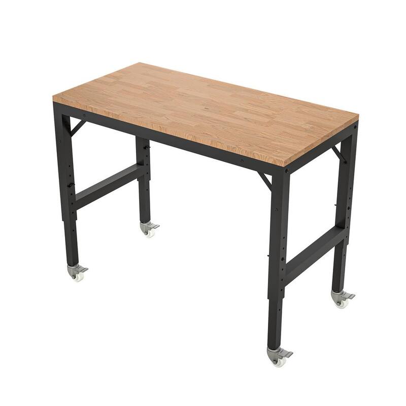 Mesa de trabajo de madera dura ajustable de servicio pesado Thanaddo 48 pulg. de ancho x 23 pulg. de profundidad con ruedas - T48P166997
