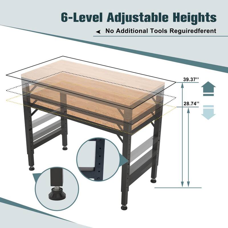 Mesa de trabajo ajustable resistente de 48 pulgadas de ancho por 23 pulgadas de profundidad con capacidad de carga de 2000 libras y estación de trabajo de madera dura - T48P166996