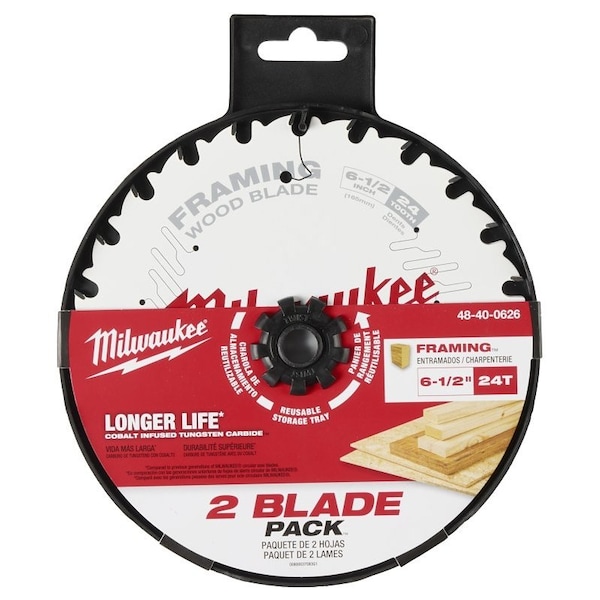 Milwaukee Tool Circular Saw Blade, 6-1/2 in Dia, 5/8 in Arbor, 24-Teeth, Tungsten Carbide Cutting Edge - 48-40-0626