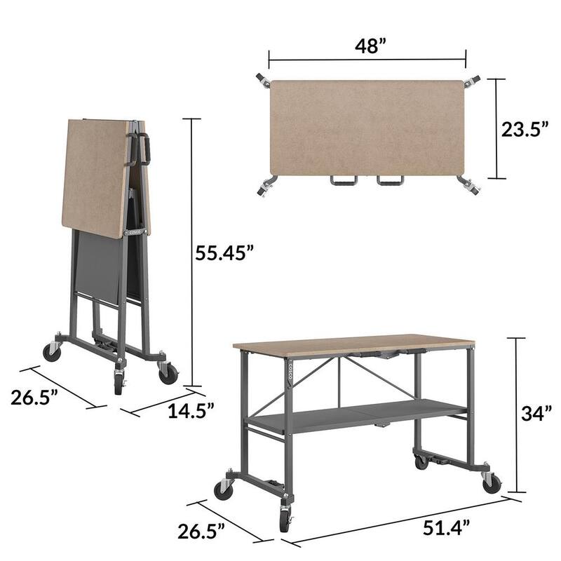 Banco de trabajo portátil Cosco SmartFold de 51 pulgadas de ancho por 27 pulgadas de profundidad con ruedas bloqueables - 66721DKG1E