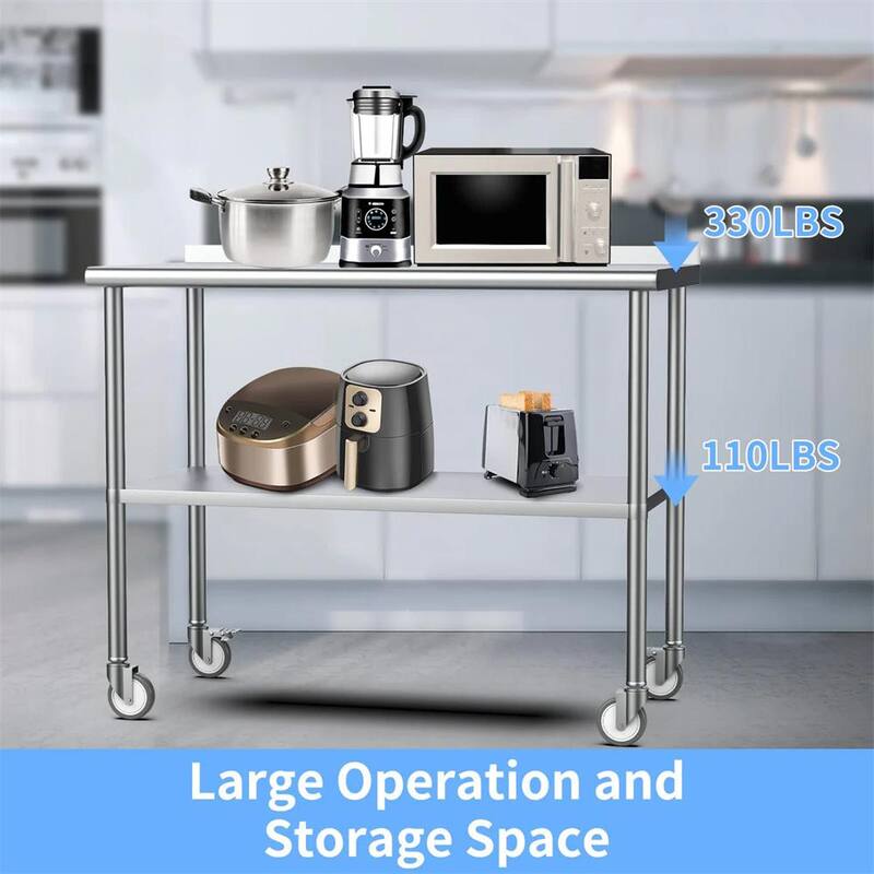 Mesa de acero inoxidable Karl home de 30 pulgadas de ancho x 24 pulgadas de profundidad con salpicadero y ruedas inferiores - K1G47000683