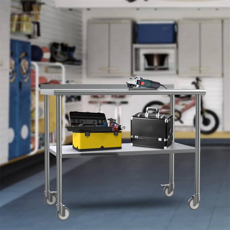 Mesa de acero inoxidable Karl home de 30 pulgadas de ancho x 24 pulgadas de profundidad con salpicadero y ruedas inferiores - K1G47000683