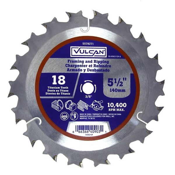 Vulcan Circular Saw Blade, 5-1/2 in Dia, 3/8 in Arbor - 409031OR