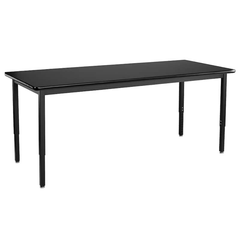 Mesa de trabajo de altura ajustable resistente de 72 pulgadas de ancho x 30 pulgadas de profundidad de National Public Seating con marco negro y superficie negra - SLT3-3072H