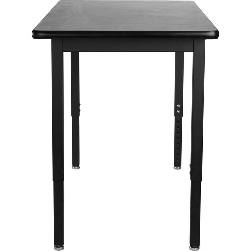Mesa de trabajo de altura ajustable resistente de 72 pulgadas de ancho x 30 pulgadas de profundidad de National Public Seating con marco negro y superficie negra - SLT3-3072H