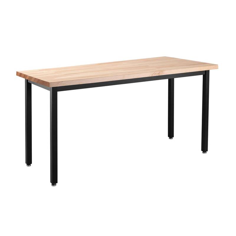Mesa resistente de National Public Seating 72 pulg. de ancho x 30 pulg. de profundidad con bastidor negro y superficie de bloque de carnicero - HDT7-3072B