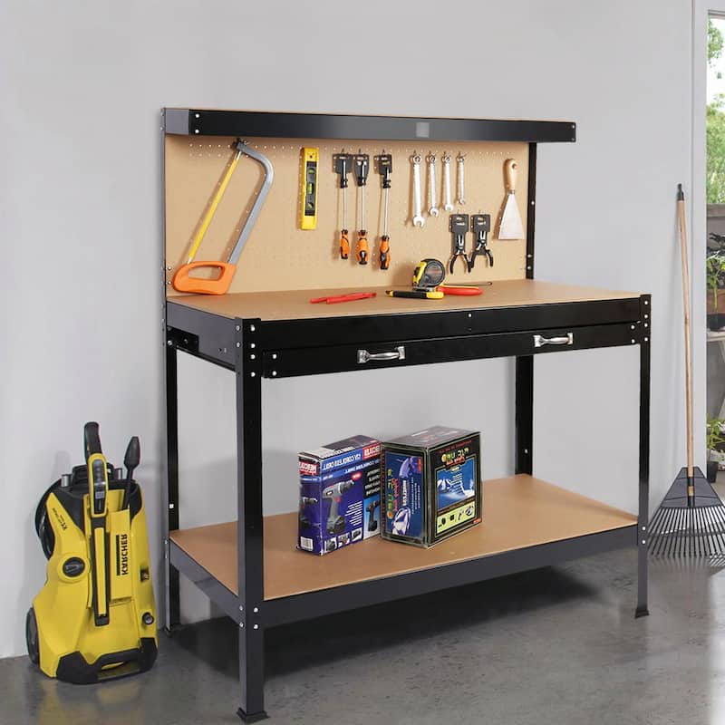 Maocao Hoom 48 pulgadas de ancho x 24 pulgadas de profundidad Banco de trabajo de madera maciza con almacenamiento de tablero de clavijas - DJ-C-W46517479
