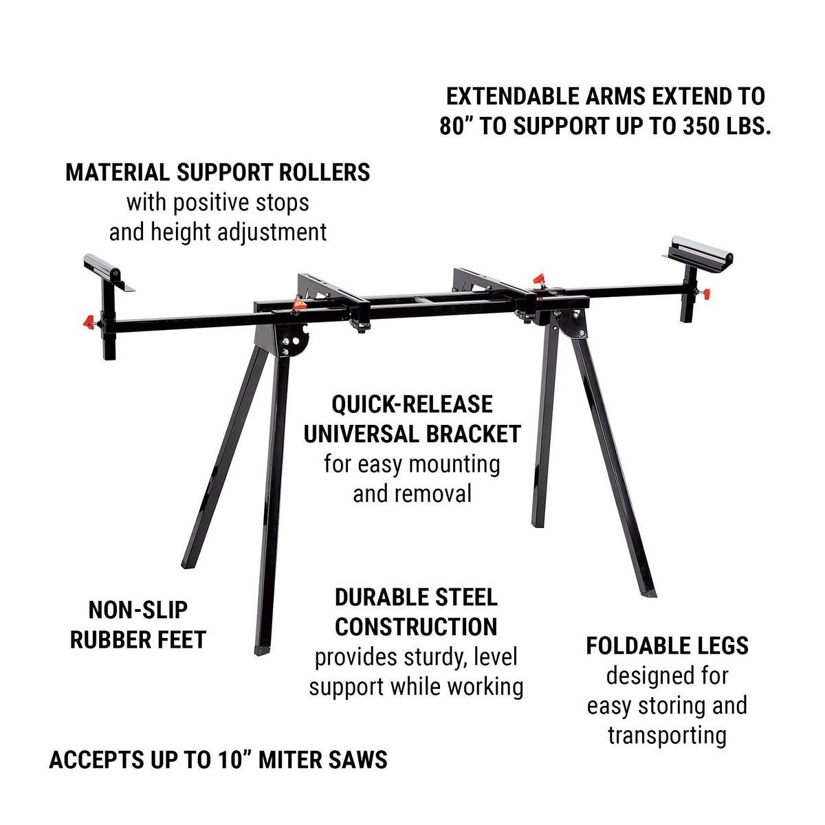 Soporte plegable para sierra ingleteadora Warrior de 350 lb para sierras de hasta 10 pulgadas - 56478