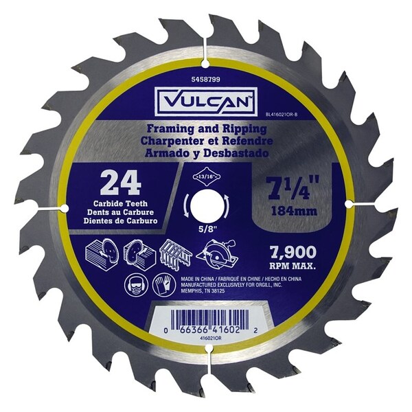 Vulcan Circular Saw Blade, 7-1/4 in Dia, 5/8 and 13/16 Diamond in Arbor - 416021OR