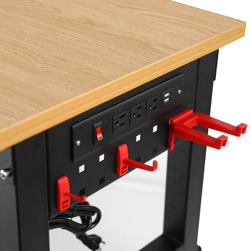 Siavonce 48 pulgadas Banco de trabajo ajustable con toma de corriente, Banco de trabajo de madera dura de alta capacidad de carga pesada adecuado para taller, garaje - XMJ-P179960
