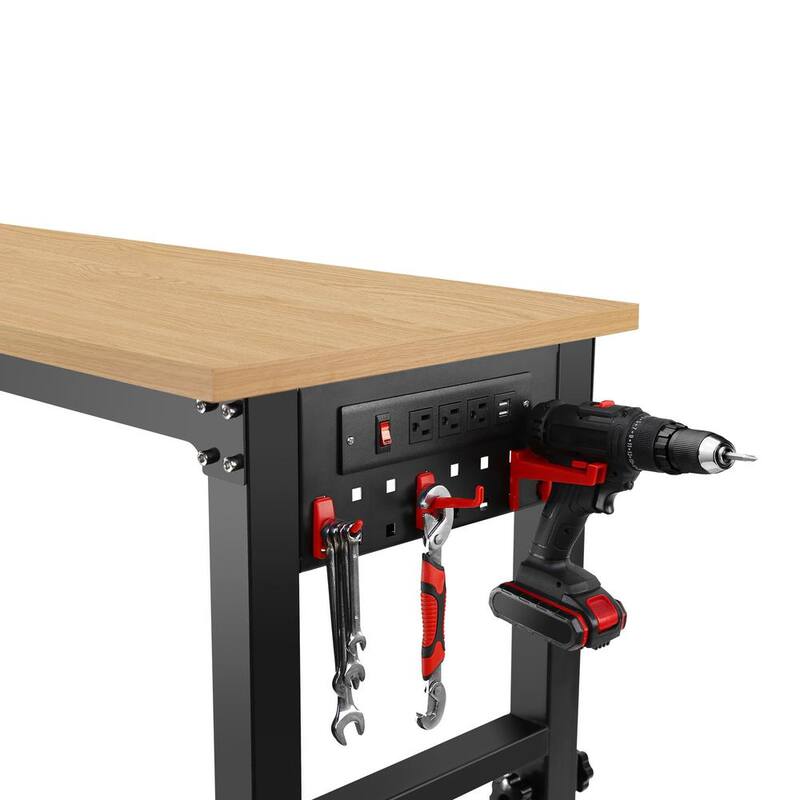 Siavonce 48 pulgadas Banco de trabajo ajustable con toma de corriente, Banco de trabajo de madera dura de alta capacidad de carga pesada adecuado para taller, garaje - XMJ-P179960