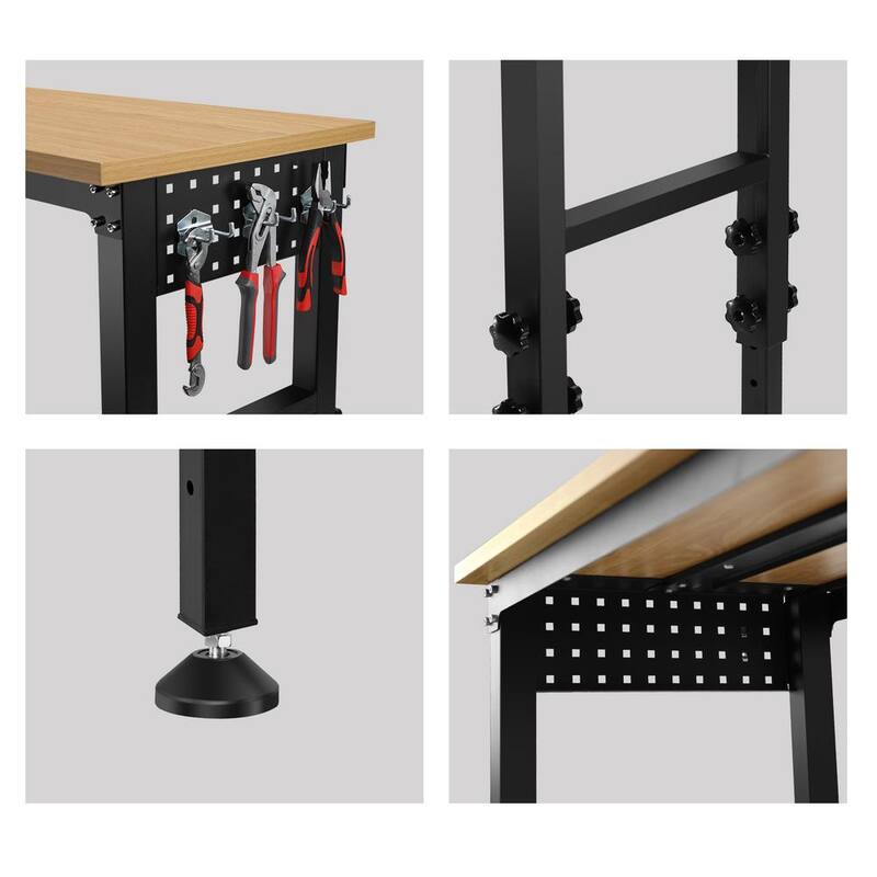 Siavonce 48 pulgadas Banco de trabajo ajustable con toma de corriente, Banco de trabajo de madera dura de alta capacidad de carga pesada adecuado para taller, garaje - XMJ-P179960