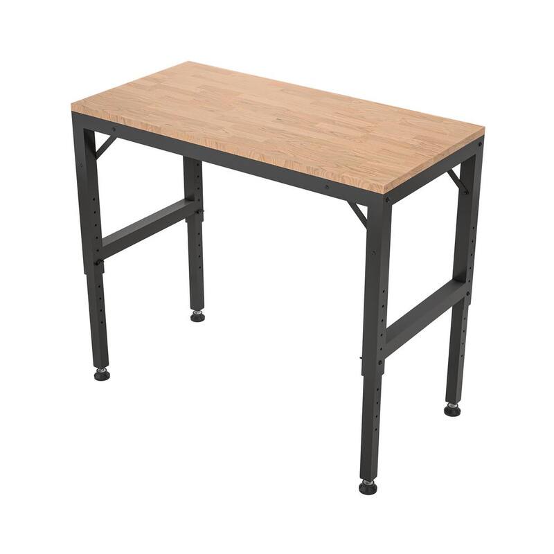 Banco de trabajo ajustable de servicio pesado de 48 pulgadas para garaje, mesa de trabajo de madera de caucho con almohadillas de goma, estación de trabajo de madera dura - XMJ-P166996