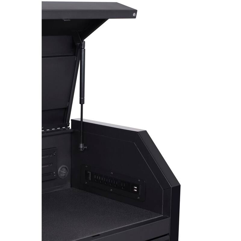 Almacenamiento de herramientas Husky de 52 pulgadas de ancho por 20 pulgadas de profundidad, combinado con cofre de herramientas rodante de servicio pesado en negro mate - H52CH6TR9HDV4