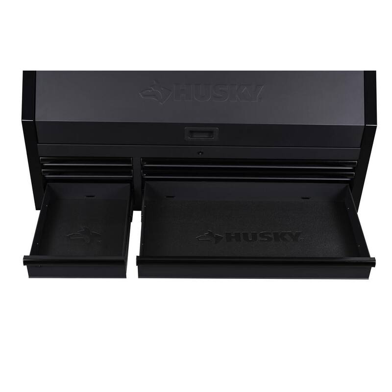 Almacenamiento de herramientas Husky de 52 pulgadas de ancho por 20 pulgadas de profundidad, combinado con cofre de herramientas rodante de servicio pesado en negro mate - H52CH6TR9HDV4