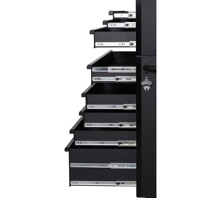 Almacenamiento de herramientas Husky de 52 pulgadas de ancho por 20 pulgadas de profundidad, combinado con cofre de herramientas rodante de servicio pesado en negro mate - H52CH6TR9HDV4