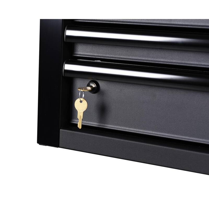 Almacenamiento de herramientas Husky de 52 pulgadas de ancho por 20 pulgadas de profundidad, combinado con cofre de herramientas rodante de servicio pesado en negro mate - H52CH6TR9HDV4