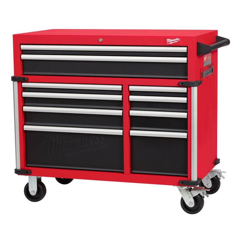 Almacenamiento de herramientas Milwaukee 41 pulgadas de ancho x 22 pulgadas de profundidad, Combo de cofre de herramientas rojo rodante pesado - 48-22-8549