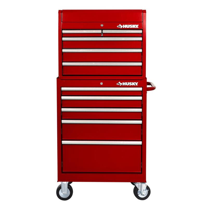 Almacenamiento de herramientas Husky de 27 pulgadas de ancho x 18 pulgadas de profundidad, combo de cofre de herramientas rodante estándar en rojo - H27CH5TR5RED
