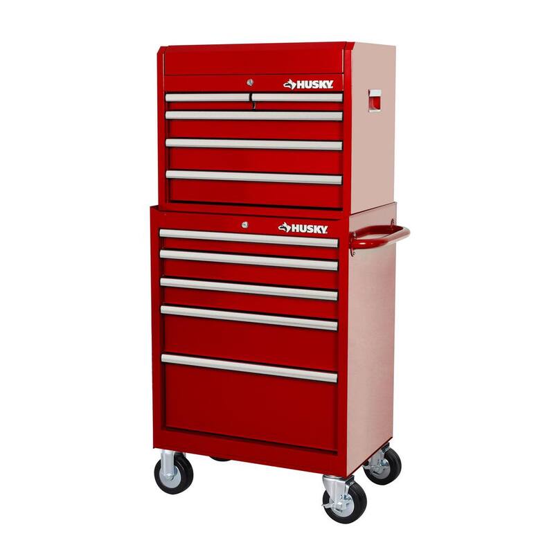Almacenamiento de herramientas Husky de 27 pulgadas de ancho x 18 pulgadas de profundidad, combo de cofre de herramientas rodante estándar en rojo - H27CH5TR5RED