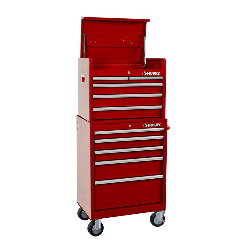Almacenamiento de herramientas Husky de 27 pulgadas de ancho x 18 pulgadas de profundidad, combo de cofre de herramientas rodante estándar en rojo - H27CH5TR5RED