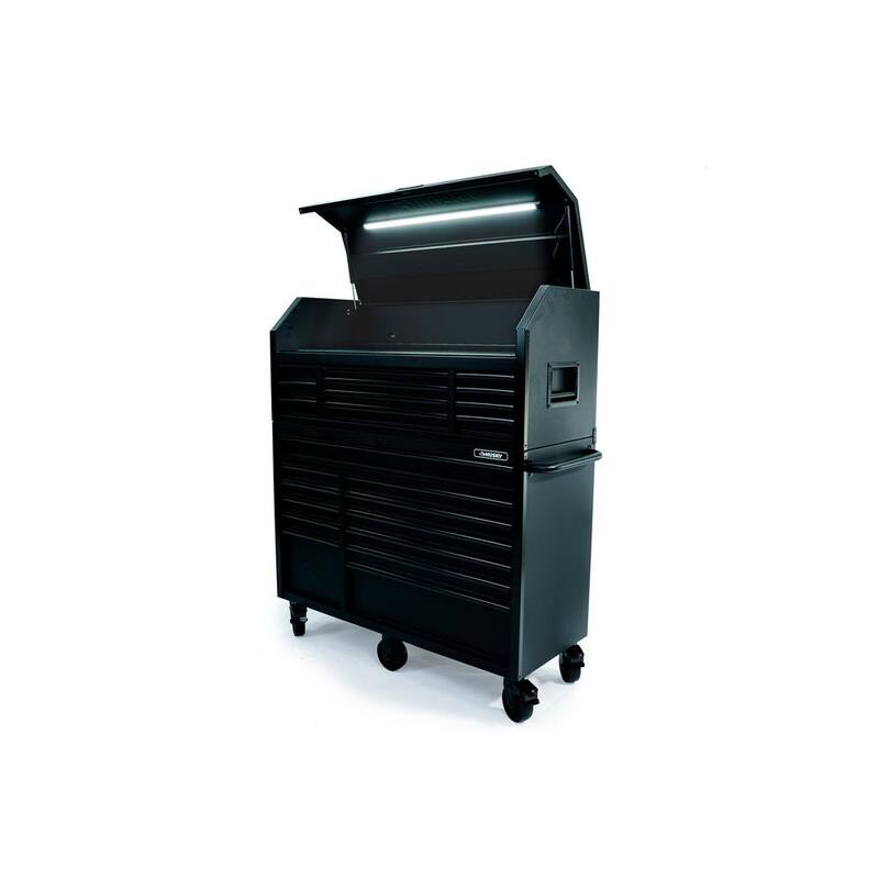 Tórax de herramientas rodante de combinación de 23 cajones de alta resistencia de 56 pulgadas de ancho x 22 pulgadas de profundidad con gabinete superior en negro mate - HOTC5623BB2S