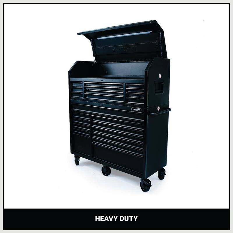 Tórax de herramientas rodante de combinación de 23 cajones de alta resistencia de 56 pulgadas de ancho x 22 pulgadas de profundidad con gabinete superior en negro mate - HOTC5623BB2S