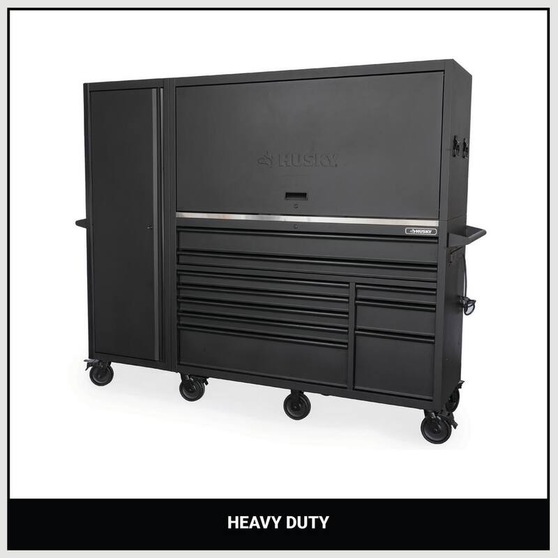 Husky 62 in. x W 24 in. D HD 10-cajón Banco de Trabajo Móvil con Encimera de Trabajo de Acero Inoxidable, Combinación de Gabinete Superior y Casillero Lateral Alto en Negro Mate - HOGS8610BB1S