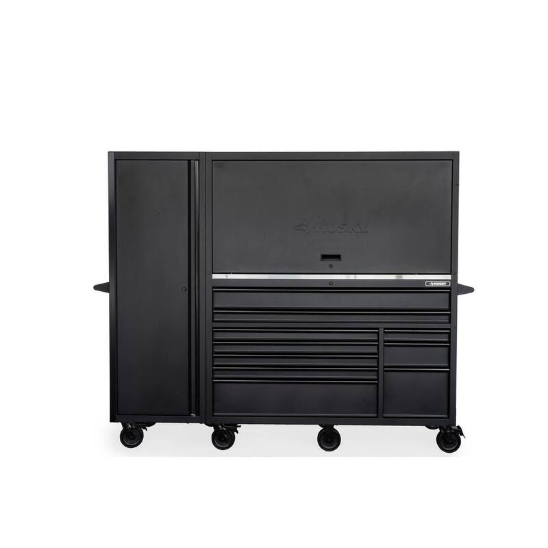 Husky 62 in. x W 24 in. D HD 10-cajón Banco de Trabajo Móvil con Encimera de Trabajo de Acero Inoxidable, Combinación de Gabinete Superior y Casillero Lateral Alto en Negro Mate - HOGS8610BB1S