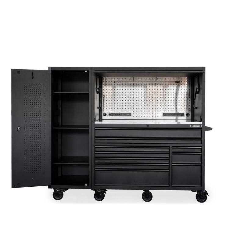 Husky 62 in. x W 24 in. D HD 10-cajón Banco de Trabajo Móvil con Encimera de Trabajo de Acero Inoxidable, Combinación de Gabinete Superior y Casillero Lateral Alto en Negro Mate - HOGS8610BB1S