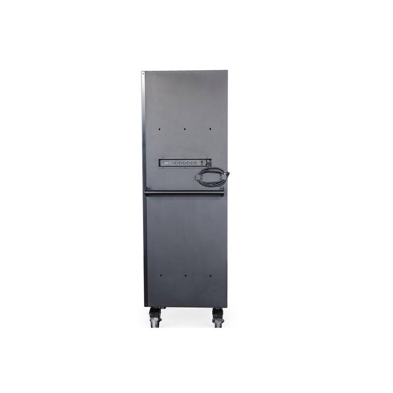 Banco de trabajo móvil Husky de 62 pulgadas x 24 pulgadas con 10 cajones y parte superior de acero inoxidable, combinado con gabinete superior y 2 armarios laterales altos en negro mate - HOGSC010BB1S