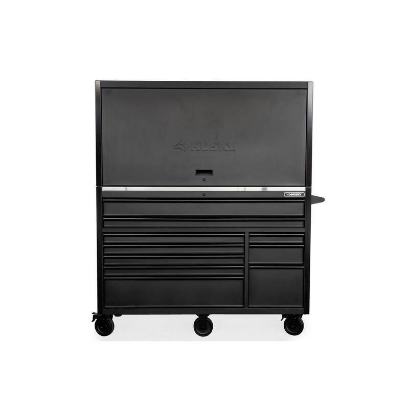 Husky 62 pulgadas de ancho x 24 pulgadas de profundidad Banco de trabajo móvil de 10 cajones de servicio pesado con parte superior de trabajo de acero inoxidable y combo de tocador en negro mate - HOTC6210BB1S