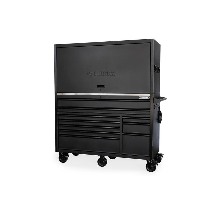 Husky 62 pulgadas de ancho x 24 pulgadas de profundidad Banco de trabajo móvil de 10 cajones de servicio pesado con parte superior de trabajo de acero inoxidable y combo de tocador en negro mate - HOTC6210BB1S