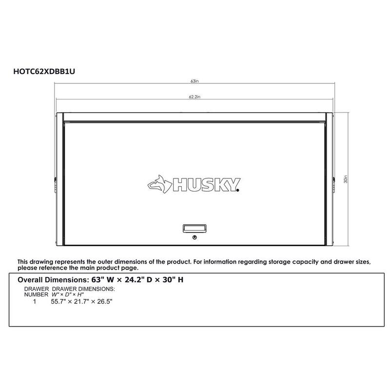 Husky 62 pulgadas de ancho x 24 pulgadas de profundidad, Gabinete de herramientas de 10 cajones de servicio pesado con gabinetes laterales y cubierta de acero inoxidable en negro mate - HOGSC010BB1L
